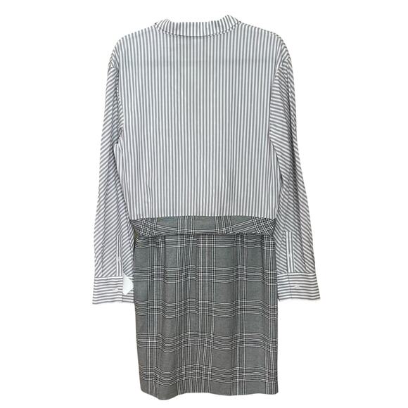 Venus Plaid Striped Button Front Dress Size 12 Gray White Long Sleeve Career - Picture 2 of 7